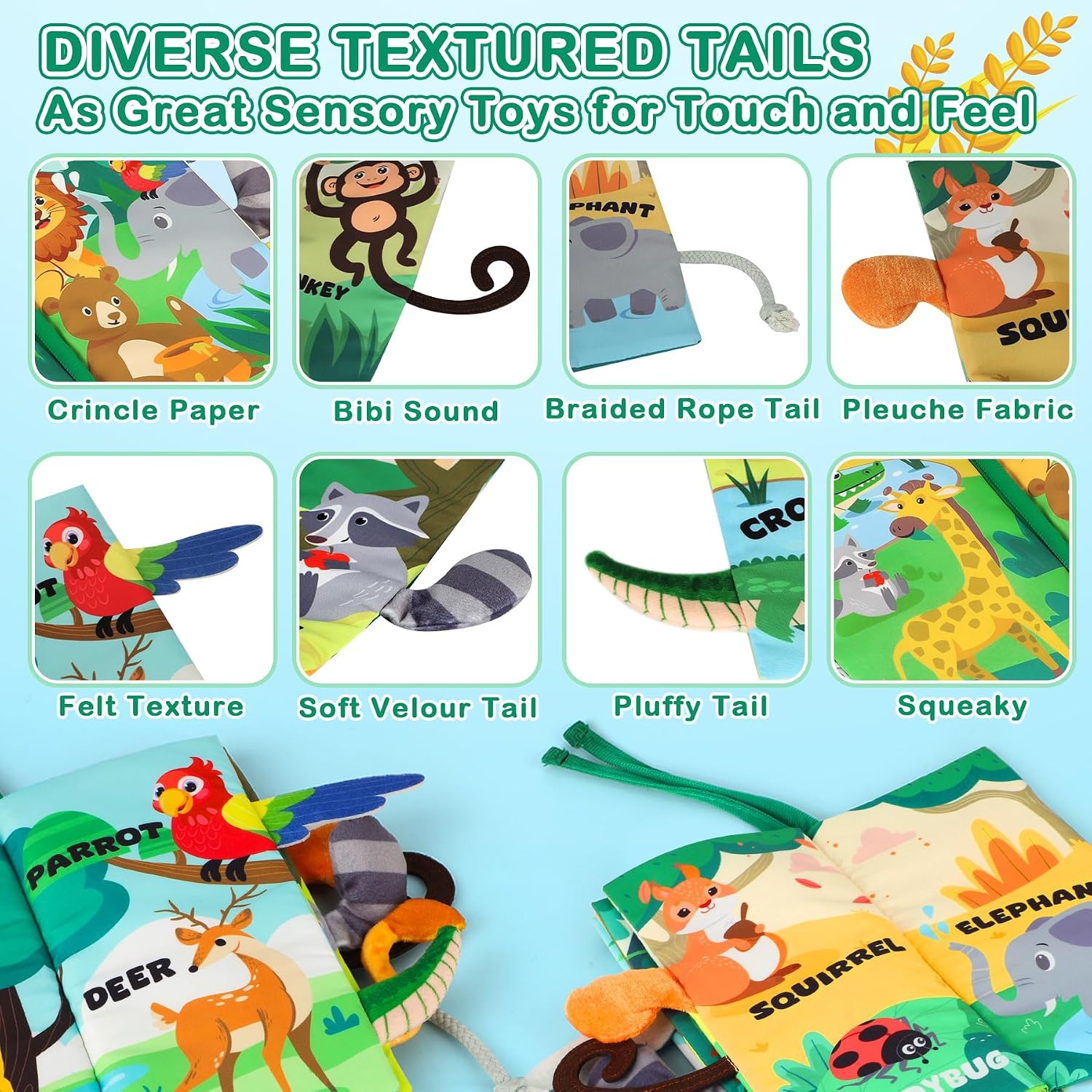 Detalle de BBWOO Soft Baby Book sensory crinkle toy 0-12 months