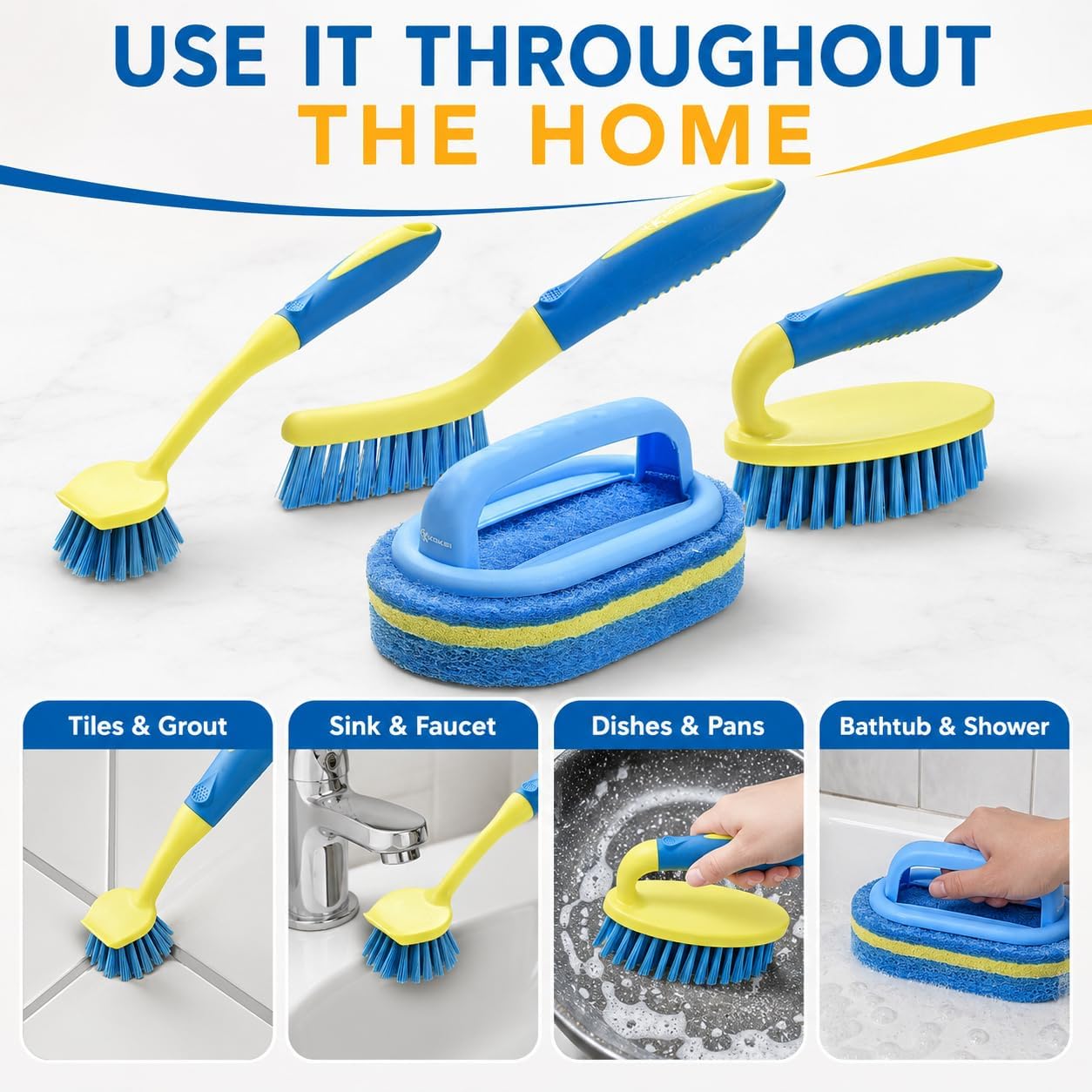 Detalle 2 de Scrub Brush Set for Bathroom Kitchen Deep Cleaning – 4-Piece with Ergonomic Handle