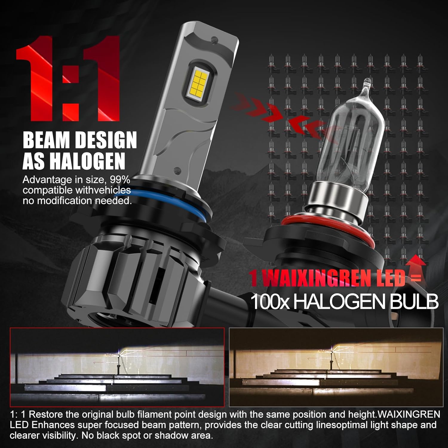 Thumbnail 3 de WAIXINGREN 9005 (HB3) LED headlight bulbs, plug & play replacement (pack of 2)