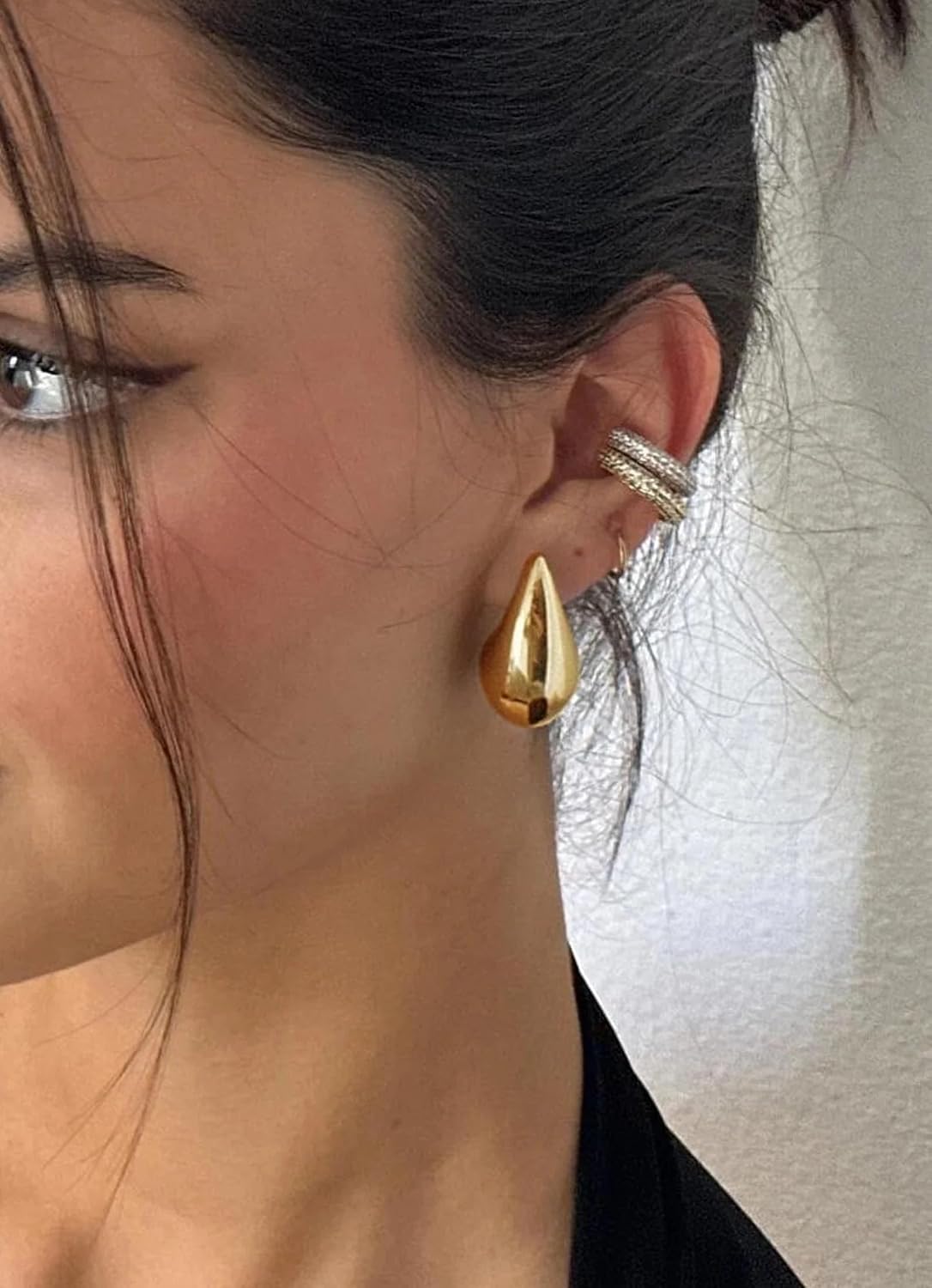 Detalle de Elegance 11 designs Tropfenohrringe Dupes für Frauen – dicke Gold Chunky Creolen aus Messing, hypoallergen (kein Edelstein)