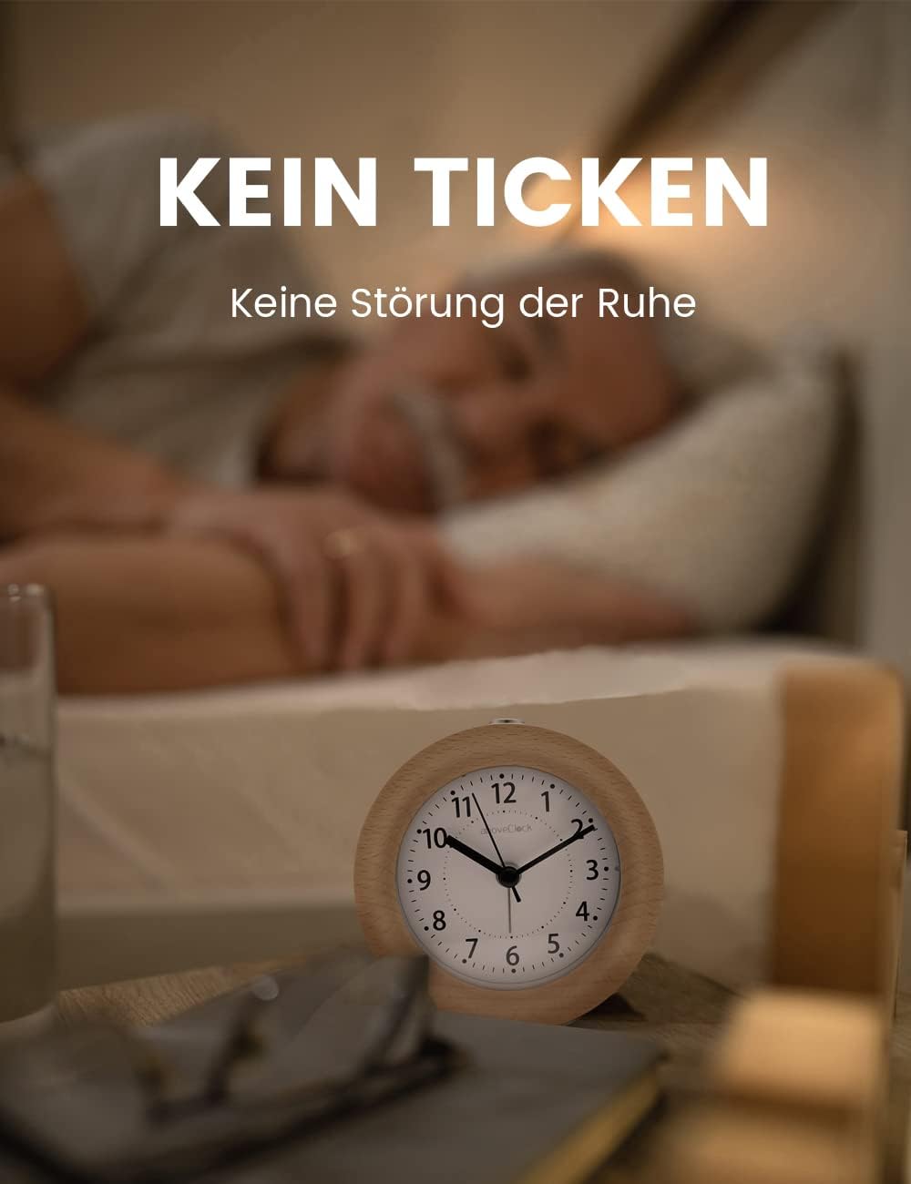 Thumbnail 2 de aboveClock Analog-Wecker aus Holz ohne Ticken mit Snooze und Nachtlicht (Naturholz hellbraun)