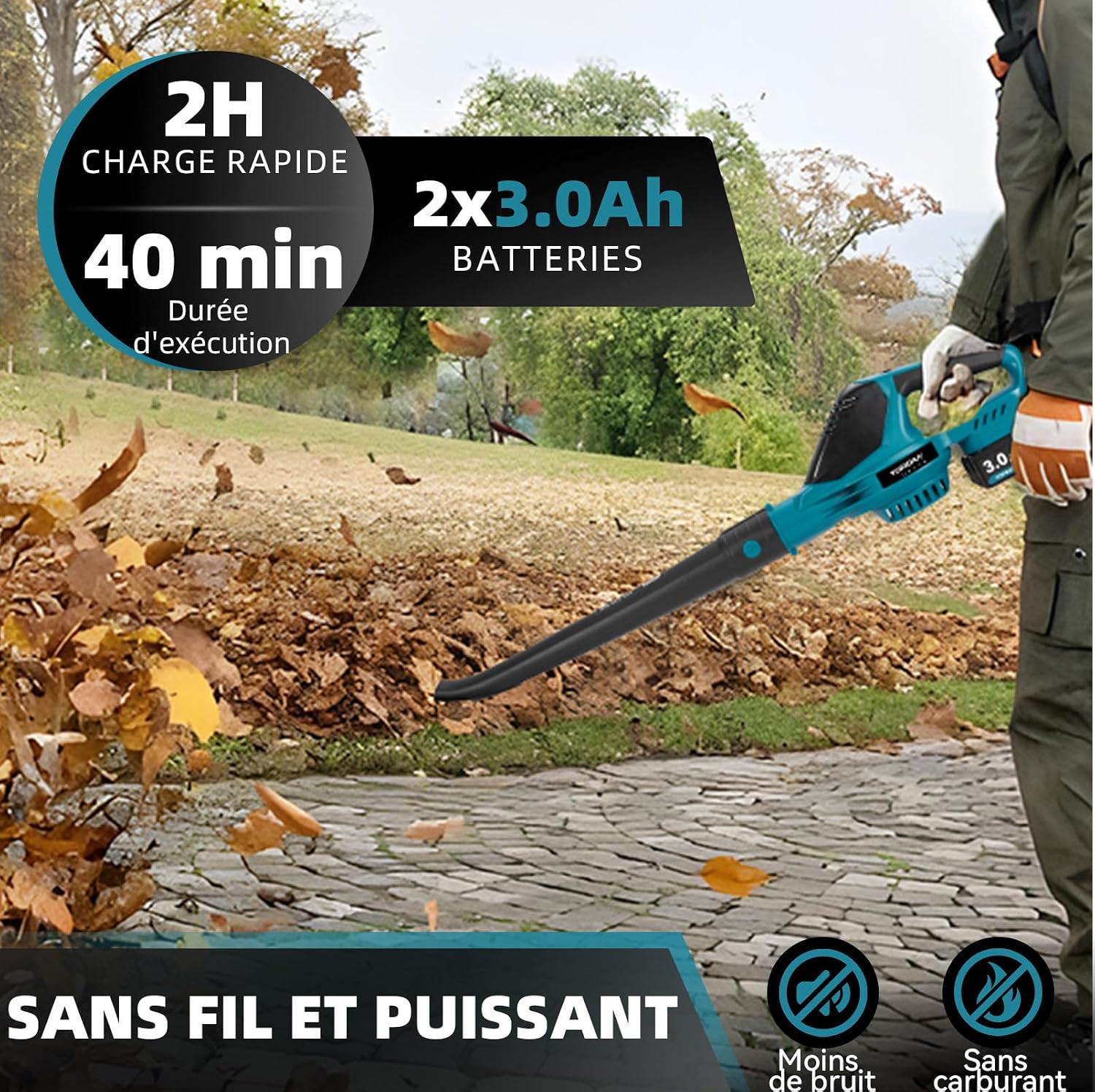 Detalle 2 de Yofidra sku4G6430Y draadloze bladblazer, 5 snelheden en 2 accu’s