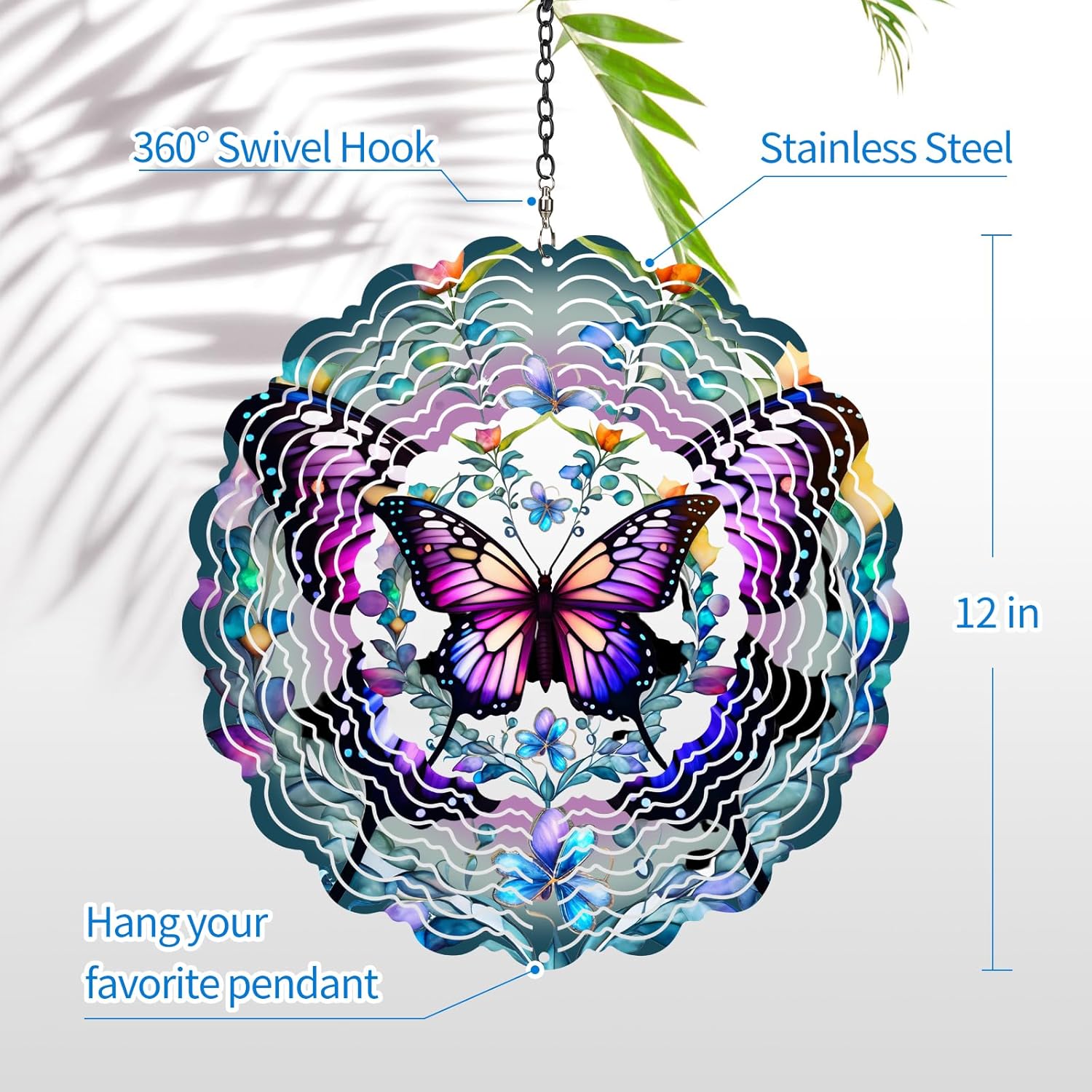 Thumbnail 3 de Cawalap Wind Spinner Butterfly 12" Outdoor 3D Metal Ornament