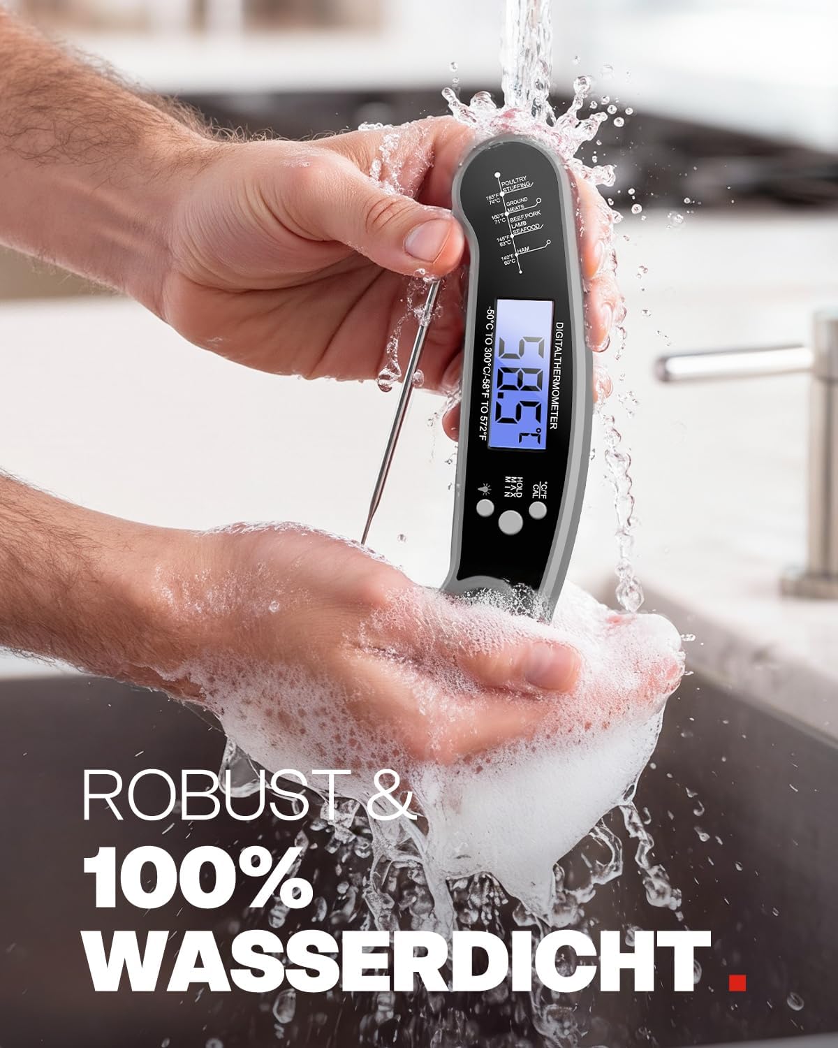 Thumbnail 6 de Digitales Fleischthermometer klappbar mit LCD-Backlight – Grill- und Bratenthermometer für Küche, Grillen & Backen