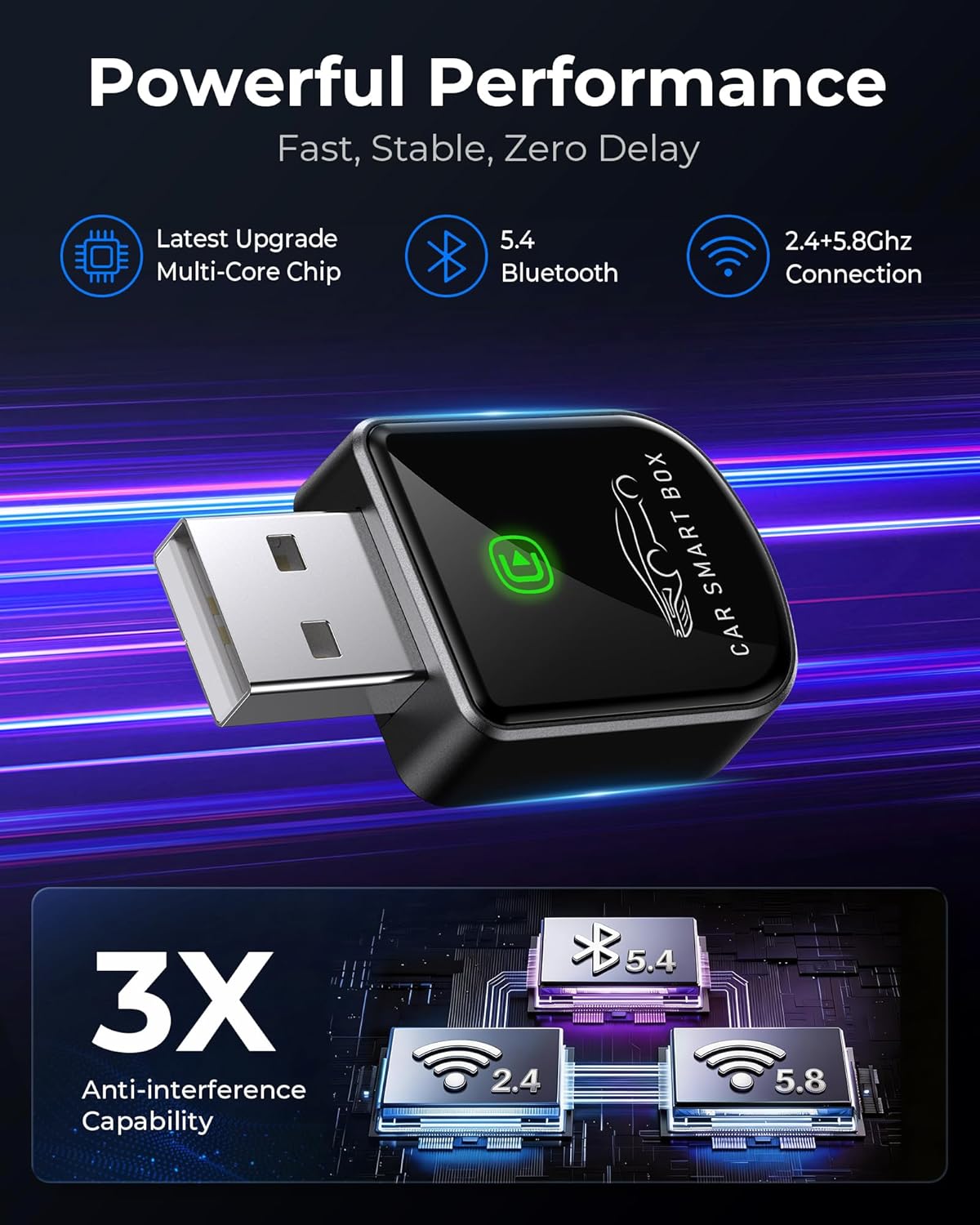 Detalle de Luckyish Wireless CarPlay Adapter (Matte Black) — USB-C Dongle for iPhone (2016+ Cars)