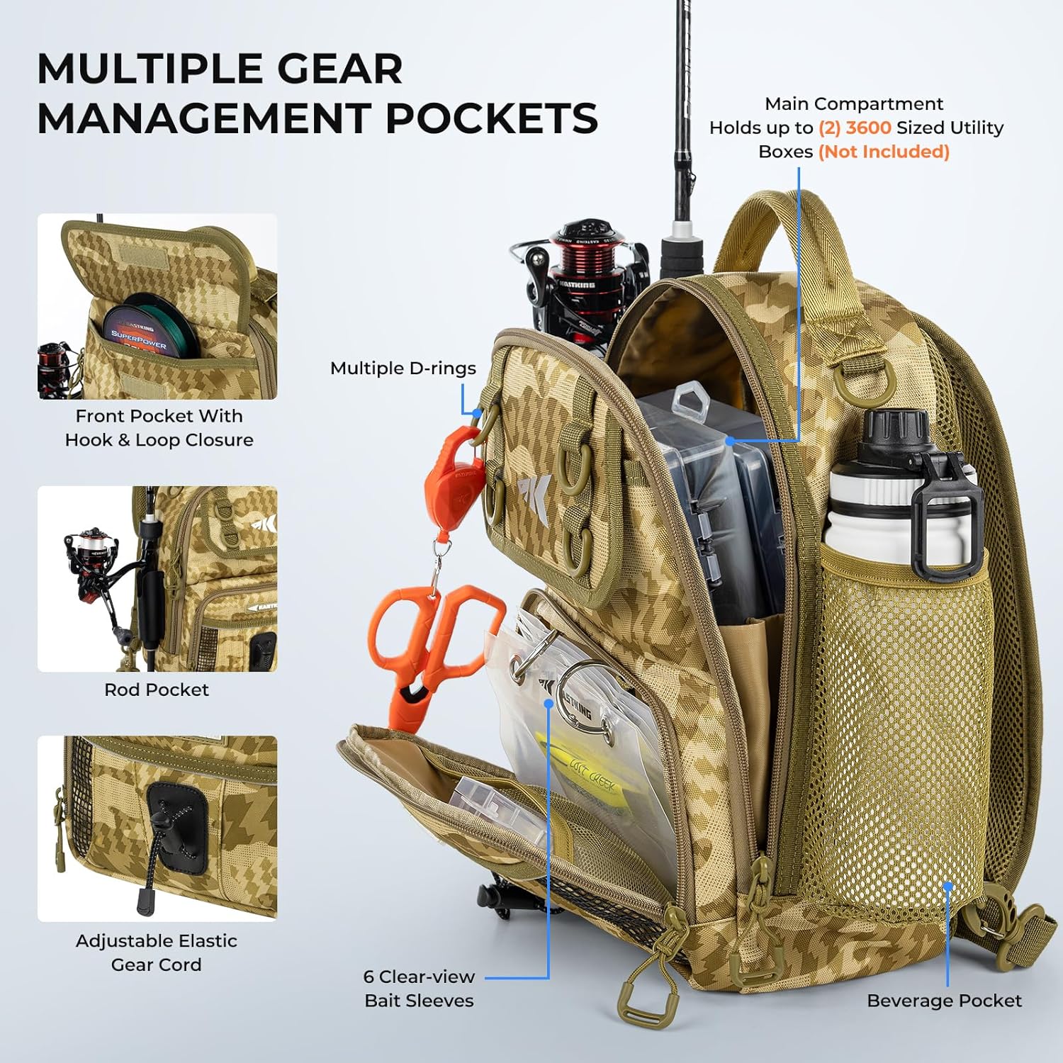 Thumbnail 2 de KastKing BaitSpace Fishing Sling Bag with Rod & Beverage Holder