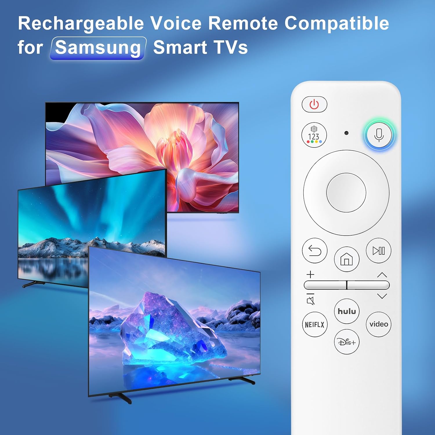 Detalle de Rechargeable Voice Remote for Samsung Smart TVs (2021–2025) with USB-C Charging and Voice Search