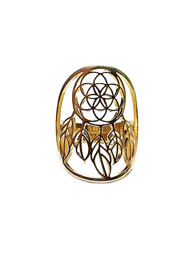 Detalle de Simboliks Anillo Atrapasueños Amuleto con Semilla de la Vida | Acero inoxidable ajustable