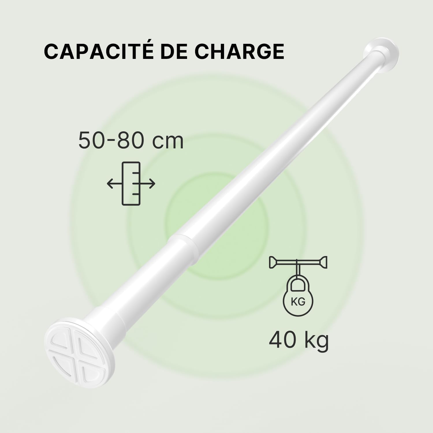Thumbnail 5 de MEISENBERG Tringle Rideau sans perçage extensible 70-120 cm, blanc (Ø 25 mm)