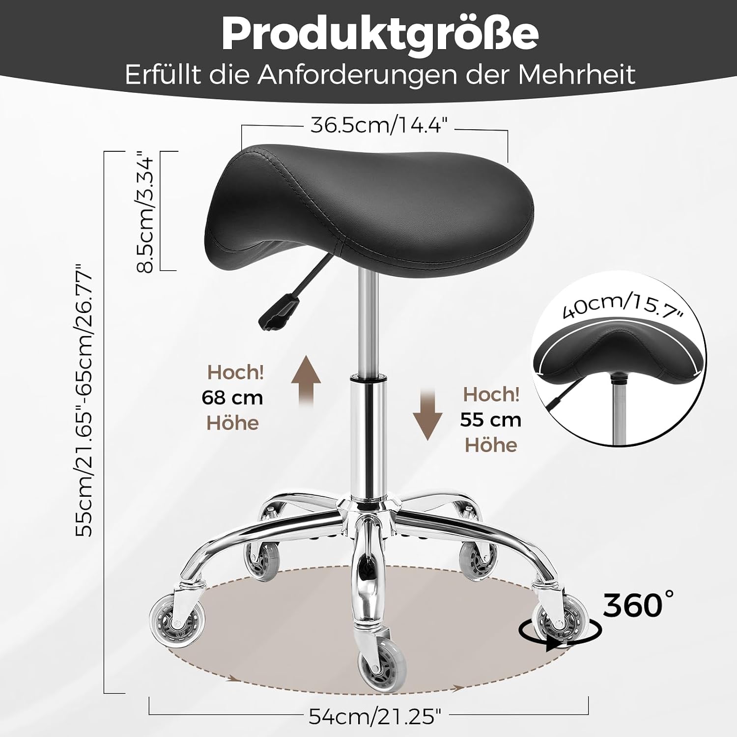Detalle 2 de BEWISHOME Sattelhocker Höhenverstellbar 360° Drehhocker