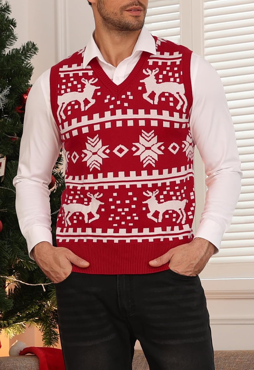 Thumbnail 1 de KUYIGO men’s sleeveless V-neck knitted waistcoat sweater vest (classic business style)