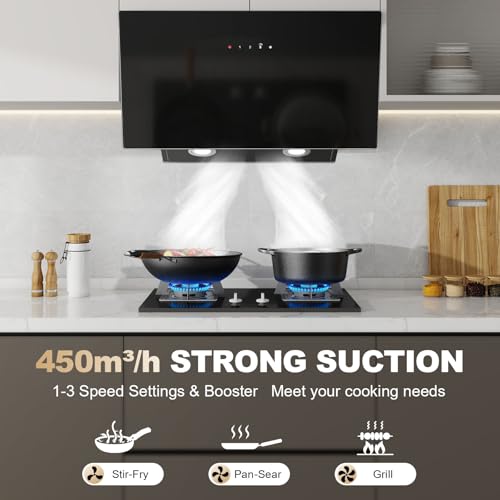 Detalle de TopStrong Cooker Hood 60cm: Wall-Mounted, A+++ Black Extractor with 450 m³/h, Touch Control and 3 Speed + Booster