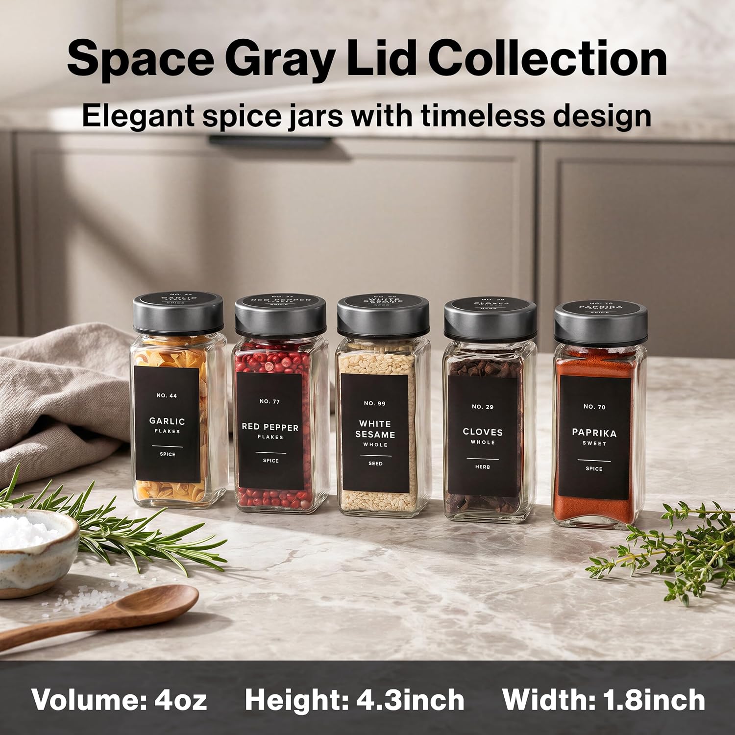 Detalle de EDELHAUS Glass Spice Jars, 4 oz
