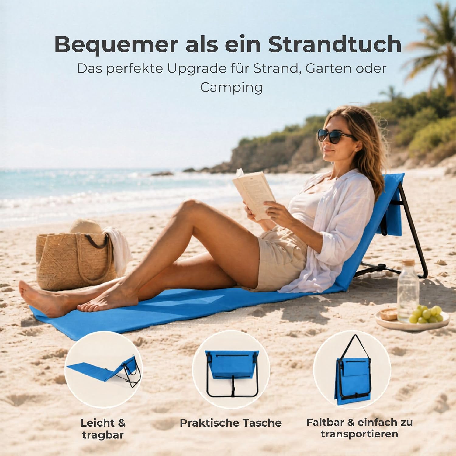 Detalle 2 de Intimo Living 2er Set Strandliege klappbar leicht – faltbare Liege mit Rückenlehne, blau (152x51 cm)