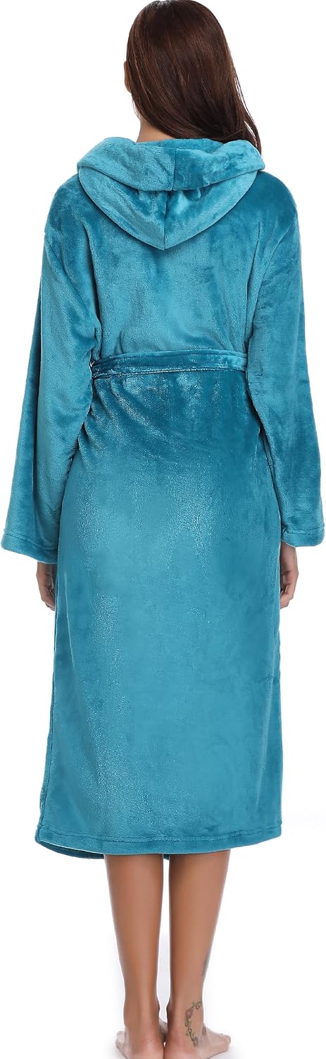 Thumbnail 4 de Vlazom Robe de chambre polaire pour femme à capuche, peignoir en flanelle chaude et douce