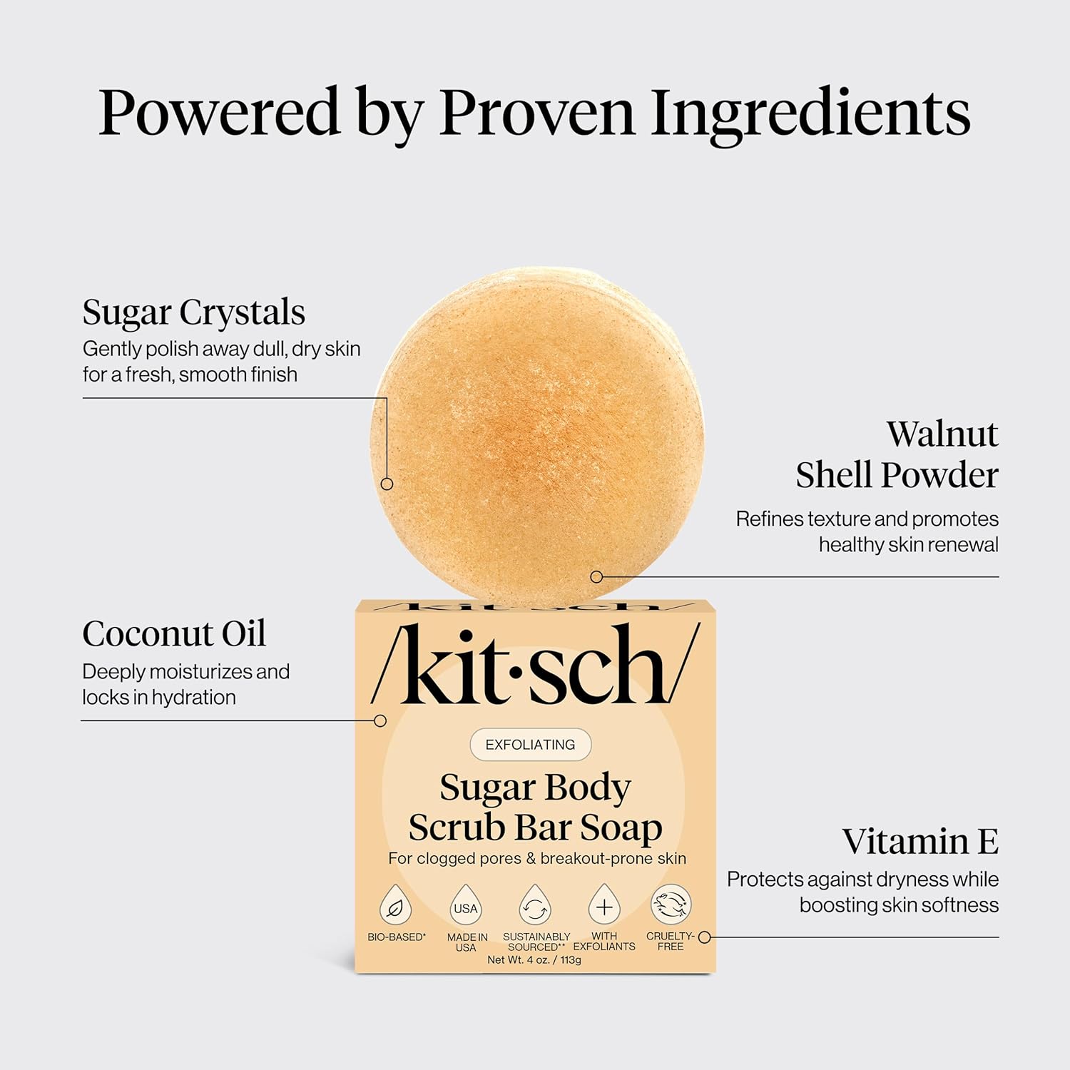 Thumbnail 2 de Kitsch Exfoliating Sugar Body Scrub Bar Soap – Polishing Bar with Walnut Shell & Coconut Oil, 4 oz