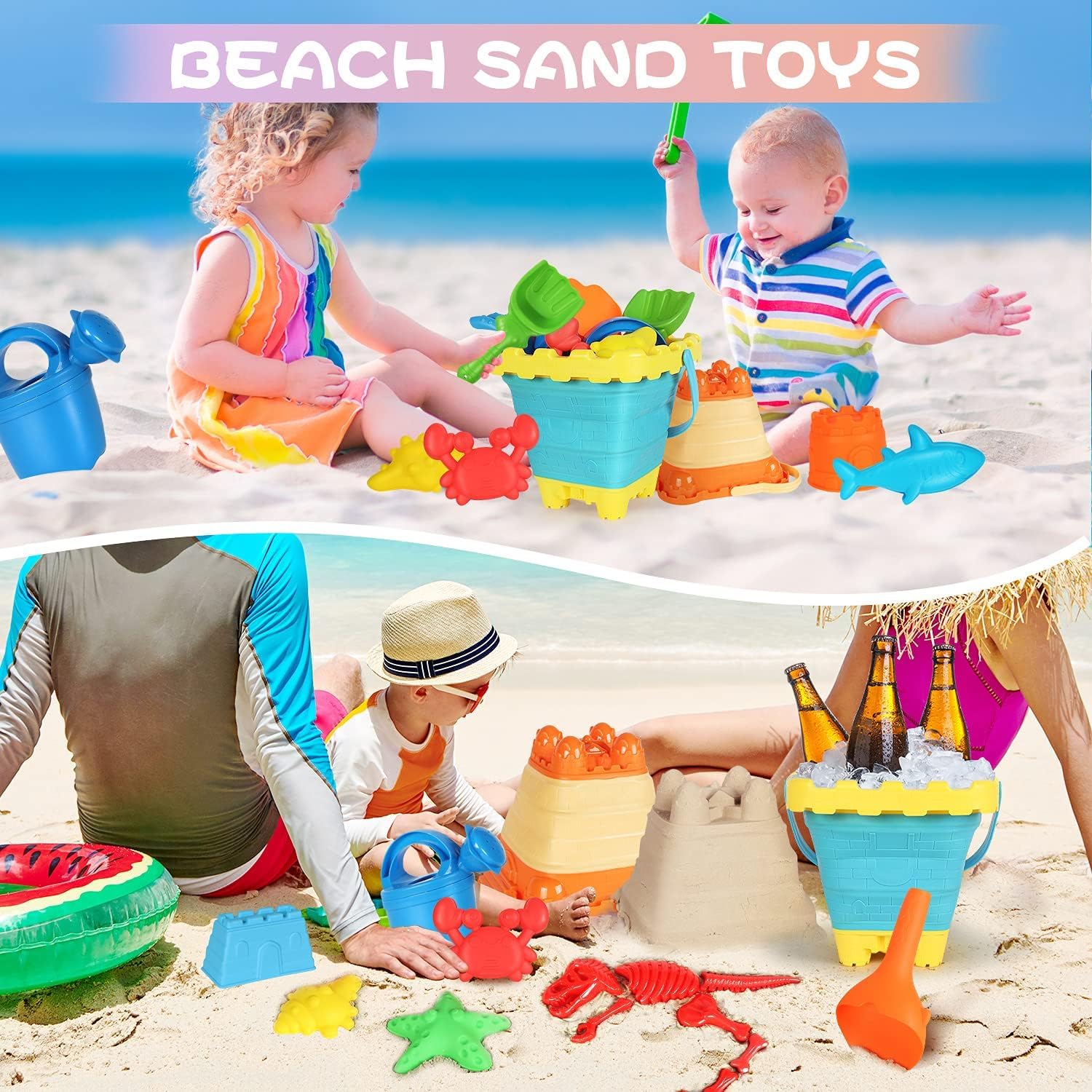 Thumbnail 5 de Elovien Beach Sand Toys 24Pcs: Durable, Foldable Buckets and All-in-One Sand Play Kit