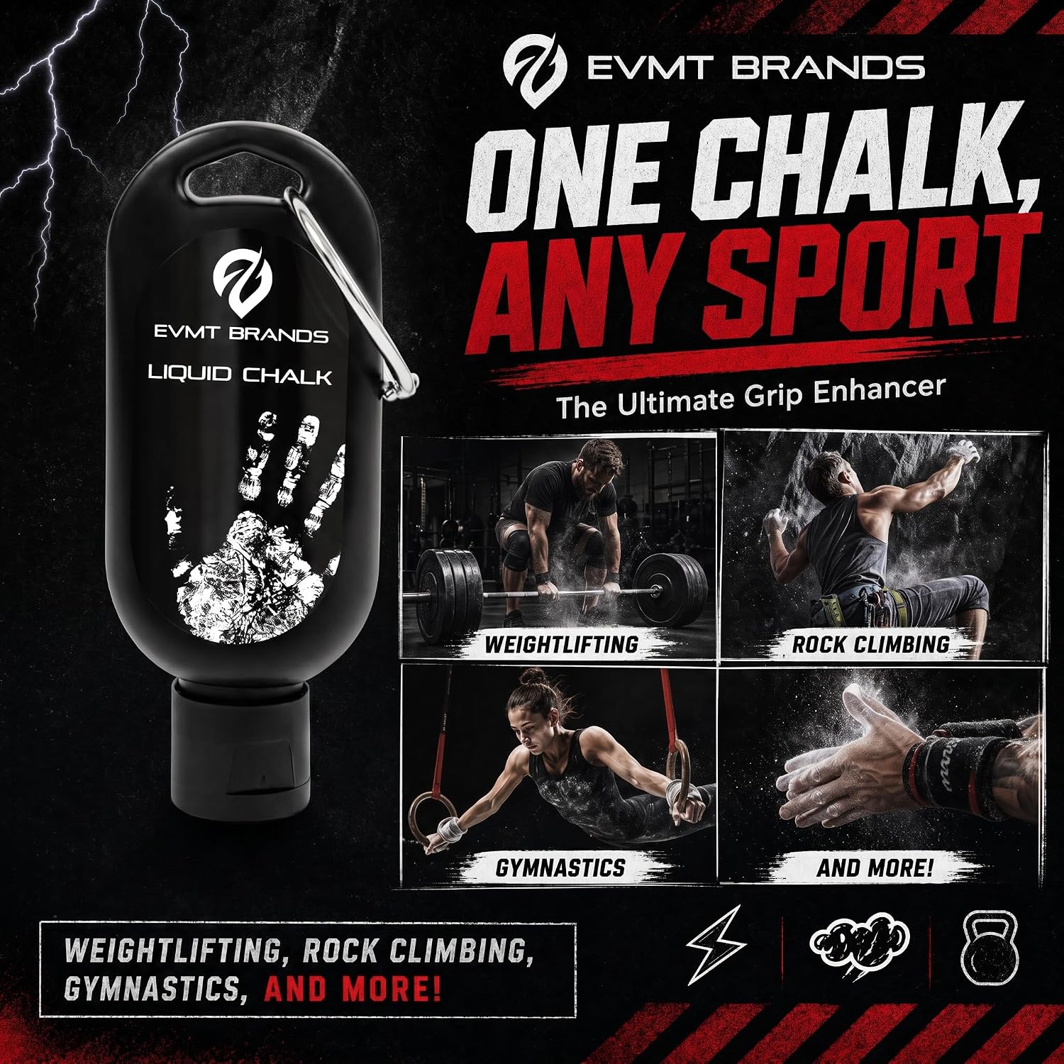 Detalle de EVMT Brands Liquid Chalk: Mess-Free, Sweat-Resistant Grip for Weightlifting, Gymnastics, and More
