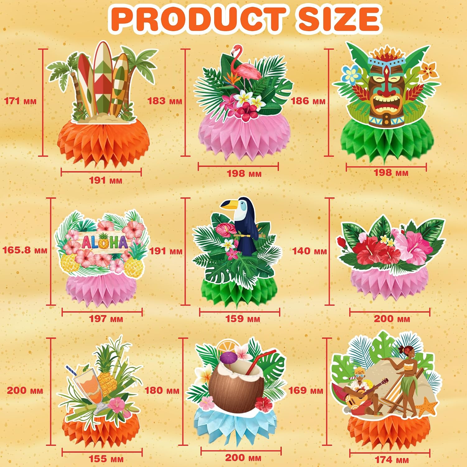 Detalle 2 de Hawaiian Honeycomb Table Centerpieces, 9-Piece Set