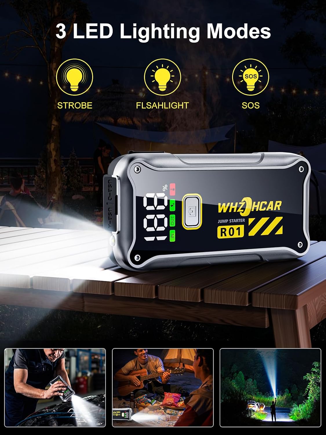 Detalle 2 de Starthilfe Powerbank 4000A Tragbare Auto-Starthilfe 12V mit LCD-Display & LED-Licht