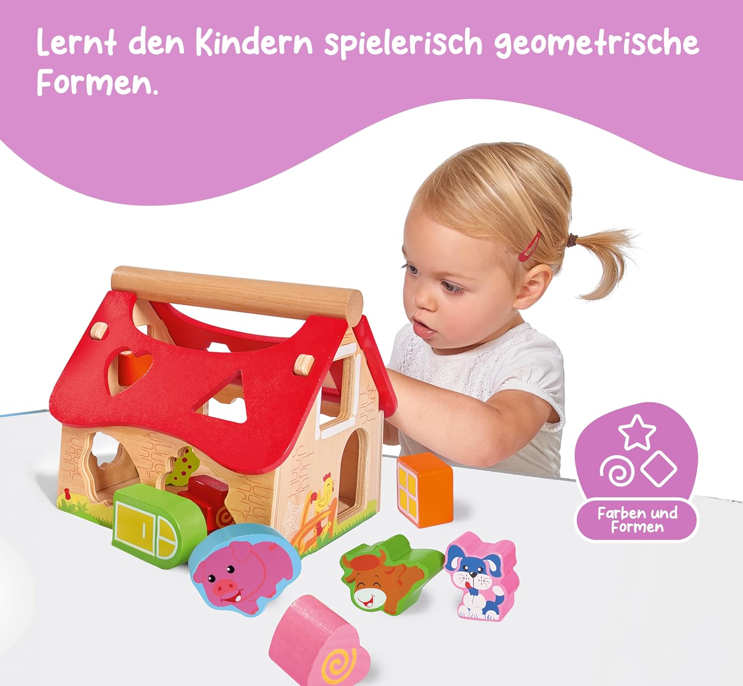 Thumbnail 4 de Eichhorn Holz-Steckhaus 100002098 (15-teilig) mit 12 Steck-Bausteinen – Motorikspielzeug für ab 1 Jahr