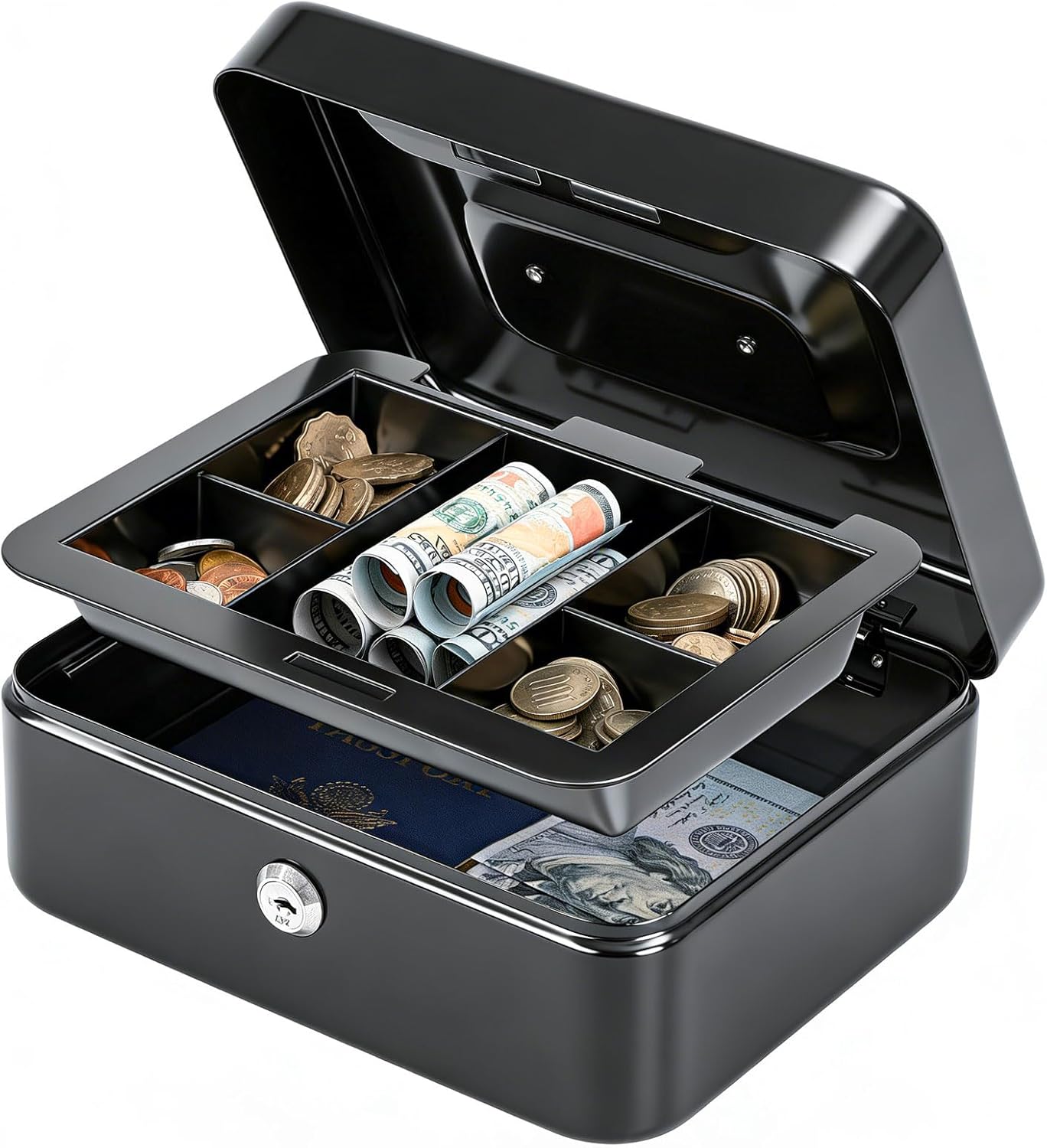 Detalle de KYODOLED GT-CBK-M-BLACK Small Metal Lock Box with Key, Removable Tray