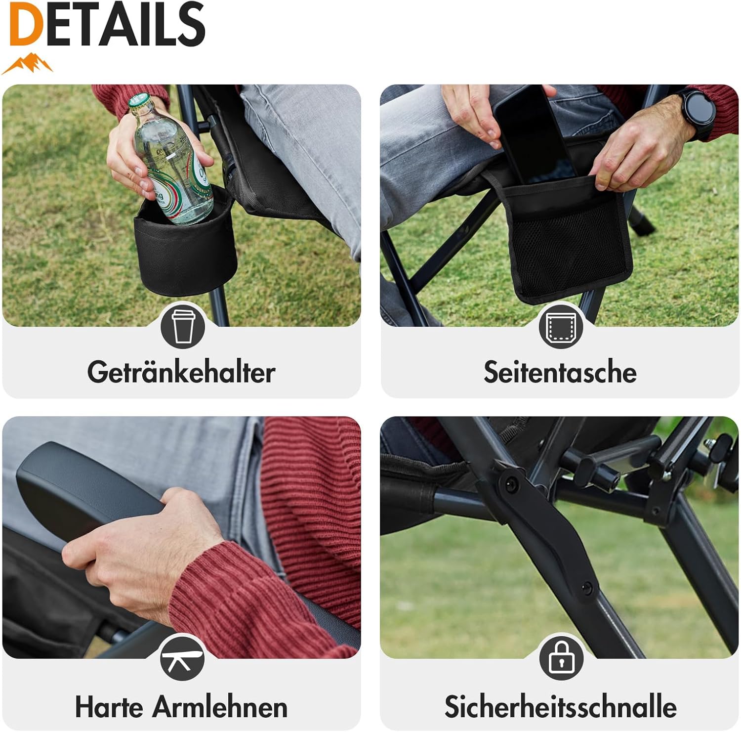 Thumbnail 6 de Faltbarer Campingstuhl mit verstellbarer Rückenlehne (3 Positionen) bis 160 kg – für Angler, Garten & Balkon