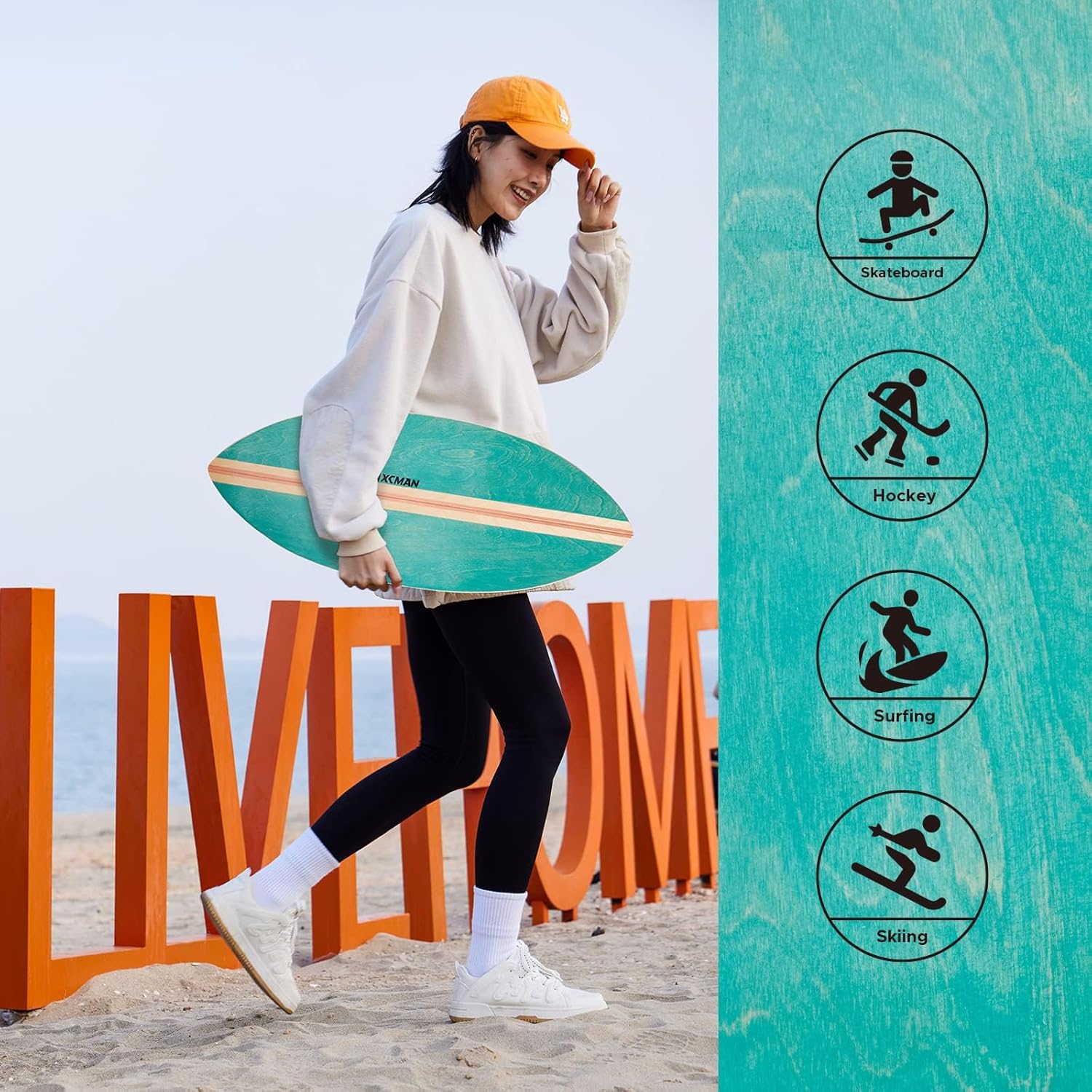 Thumbnail 3 de XCMAN Tavola da surf Balance Trainer con rullo in legno: equilibrio stabile e versatile per casa e palestra