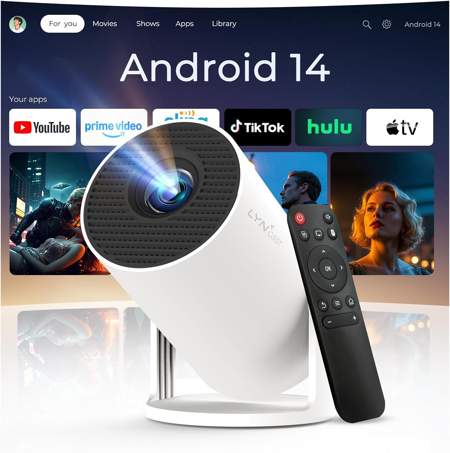 Detalle de LYNCast HY300 Pro+ Mini Proiettore: portatile, 180° rotazione e Android 14