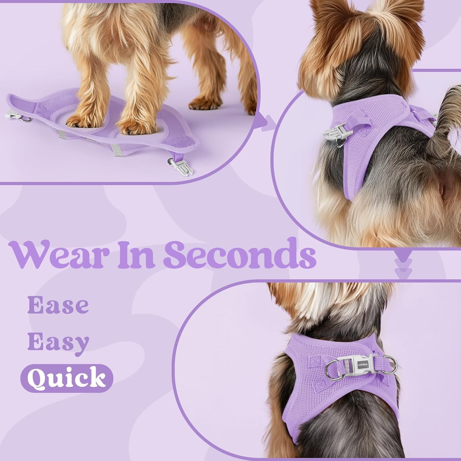 Thumbnail 5 de rabbitgoo Dog Harness Small Dog (Size M) – Step-in Soft Mesh, Reflective, Light Purple