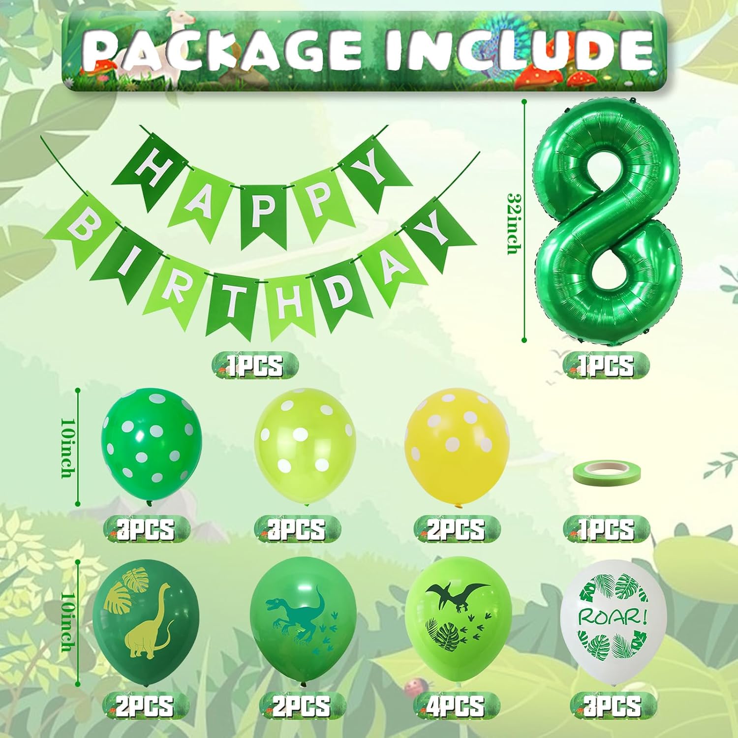 Detalle de Dinosaur Happy Birthday Party Balloons Set – Dinosaur Theme Decor for Boys and Girls