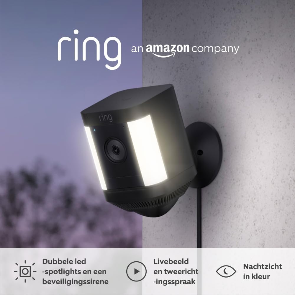 Detalle de Ring Spotlight Cam Plus Plug-in: videocamera di sorveglianza esterna HD con faretti integrati