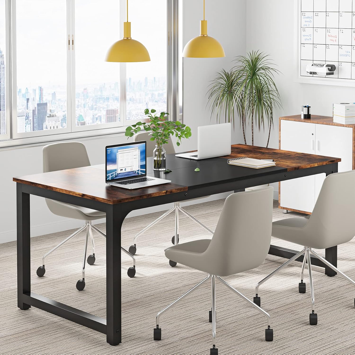 Detalle 2 de Tribesigns Modern Computer Desk (63 x 31.5 inch) in Vintage Black Metal Frame