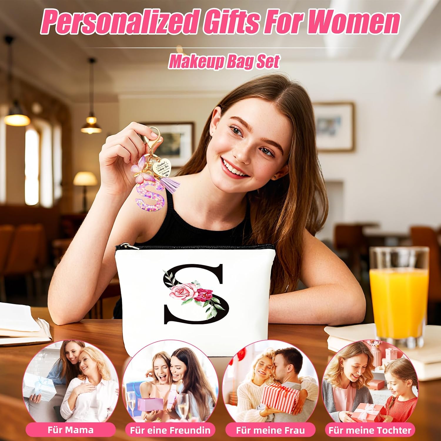 Thumbnail 6 de TUZELIYA personalisierte Kosmetiktasche mit Buchstaben-Anhänger (S) – Geschenkidee für Frauen, Mütter & Brautjungfern