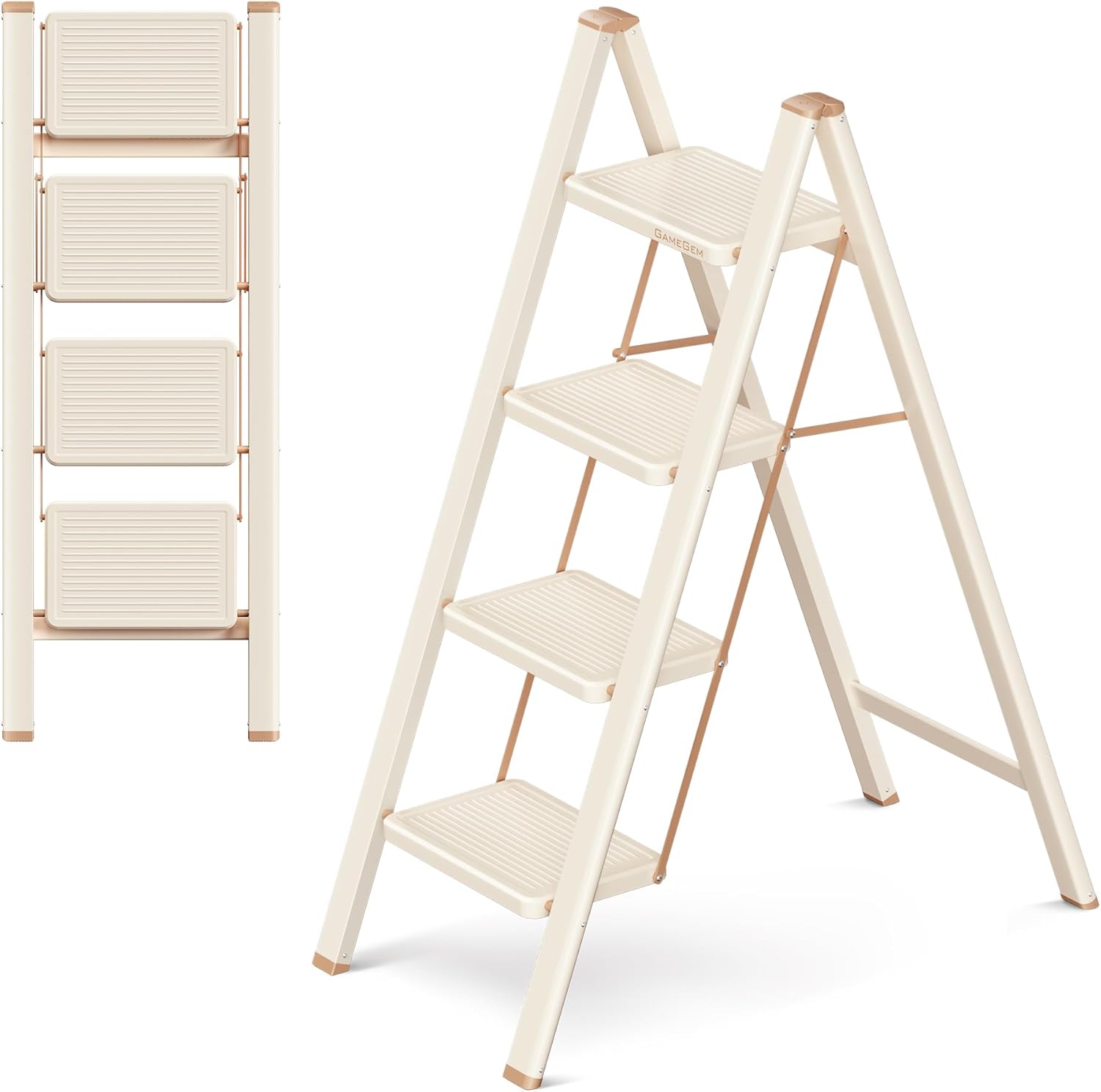 Detalle de GameGem 4 Step Ladder: a sturdy, stylish folding step stool for everyday reaching needs