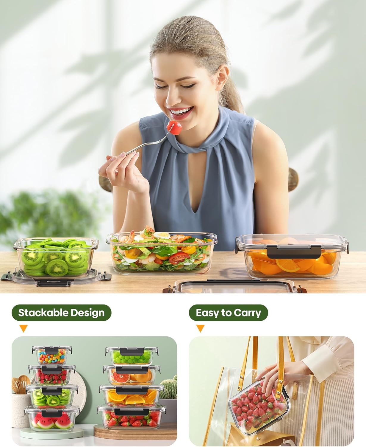 Thumbnail 5 de KEMETHY 40 PCS Glass Food Storage Containers with Lids – Borosilicate Glass, BPA-Free & Leak-Proof