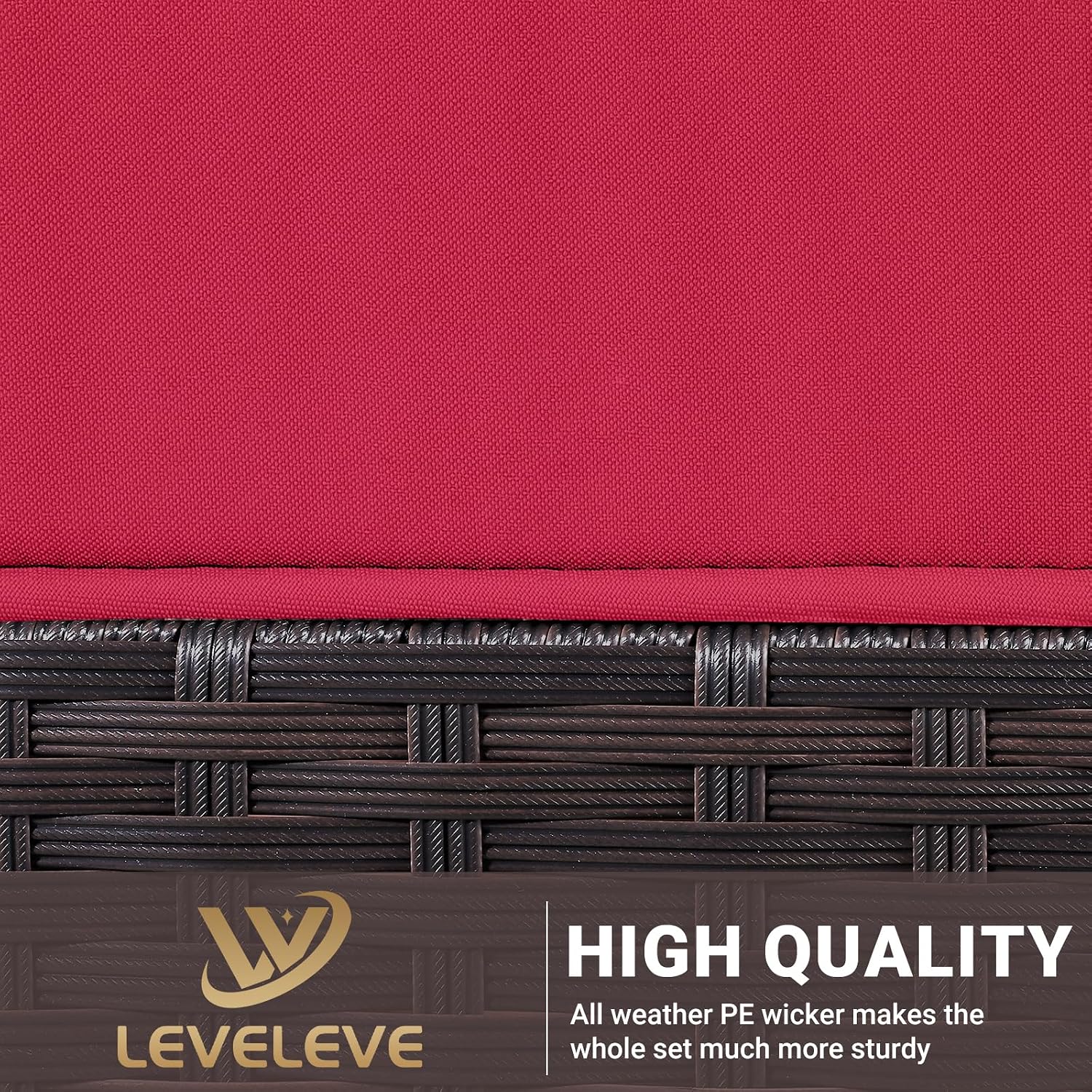 Thumbnail 6 de LEVELEVE 002 3-Piece Red Rocking Bistro Set with PE Wicker Chairs & Glass Table