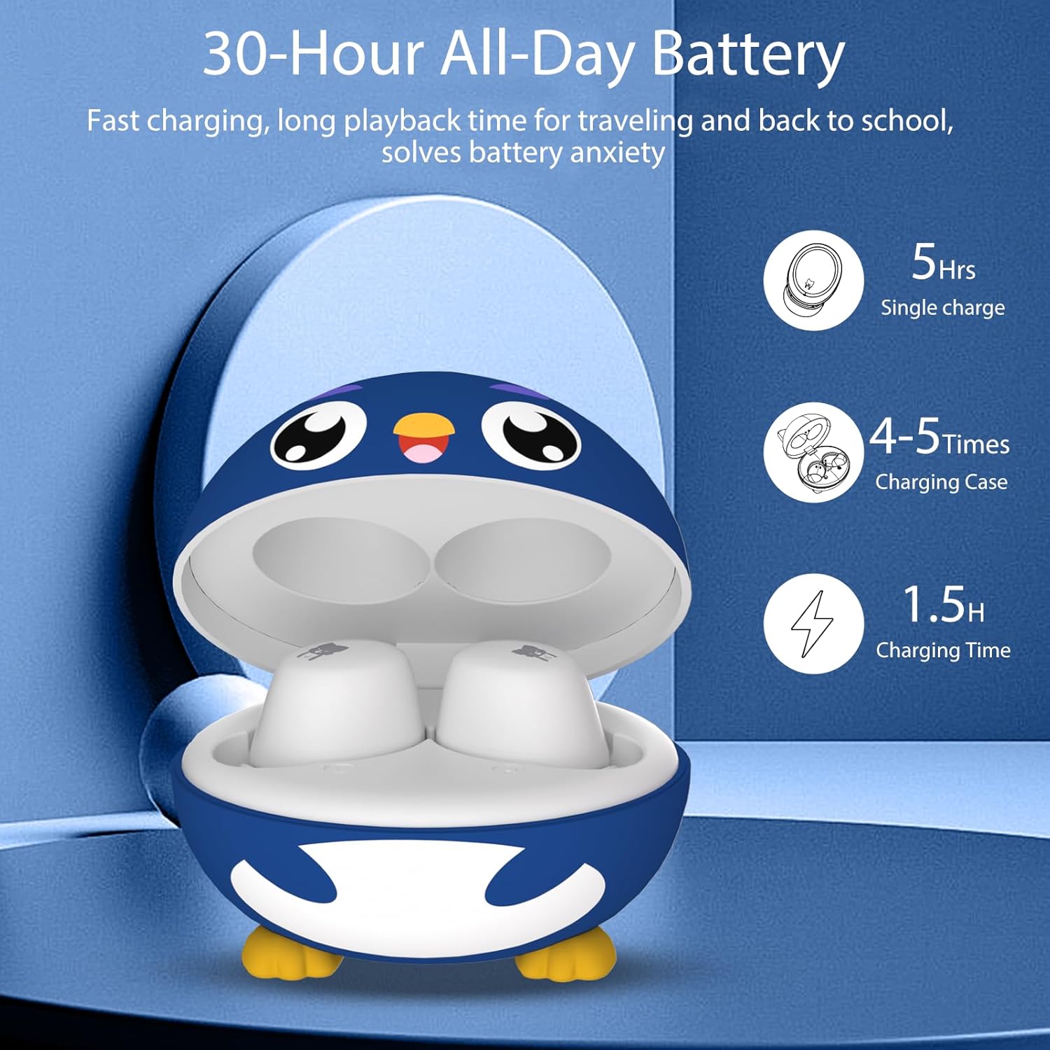 Thumbnail 1 de Earbuds for Kids with Safe Volume and 30-Hour Battery (Penguin) – Wireless Kids Headphones
