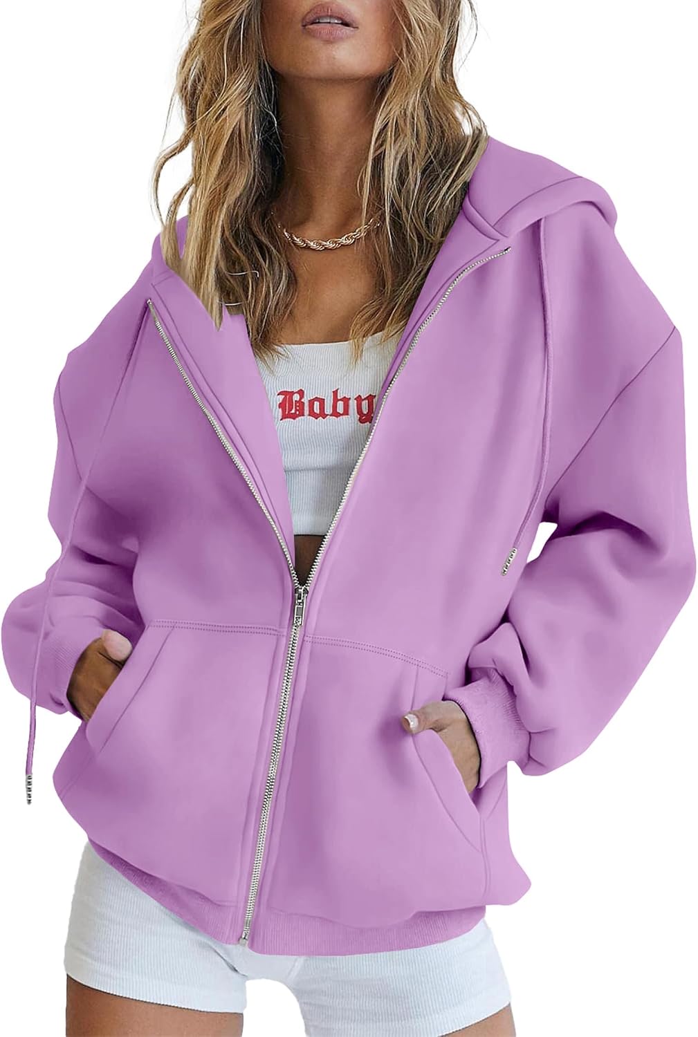 Detalle de PRETTYGARDEN Women's Zip-Up Hoodie, Fleece-Lined