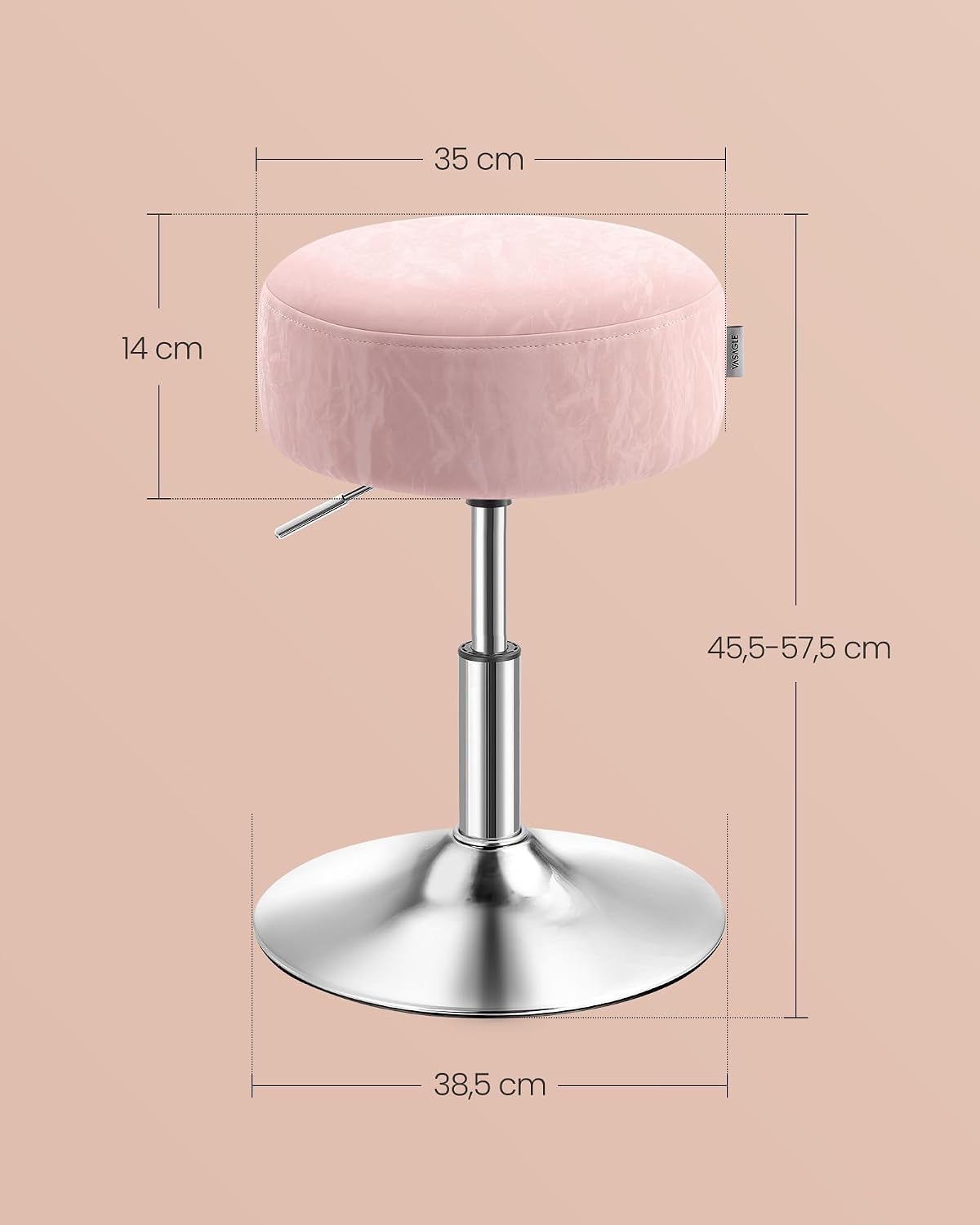 Detalle de VASAGLE Sgabello da Trucco LJB120S01: Sedia per Toeletta Regolabile e Girevole in PU Rosa Pastello