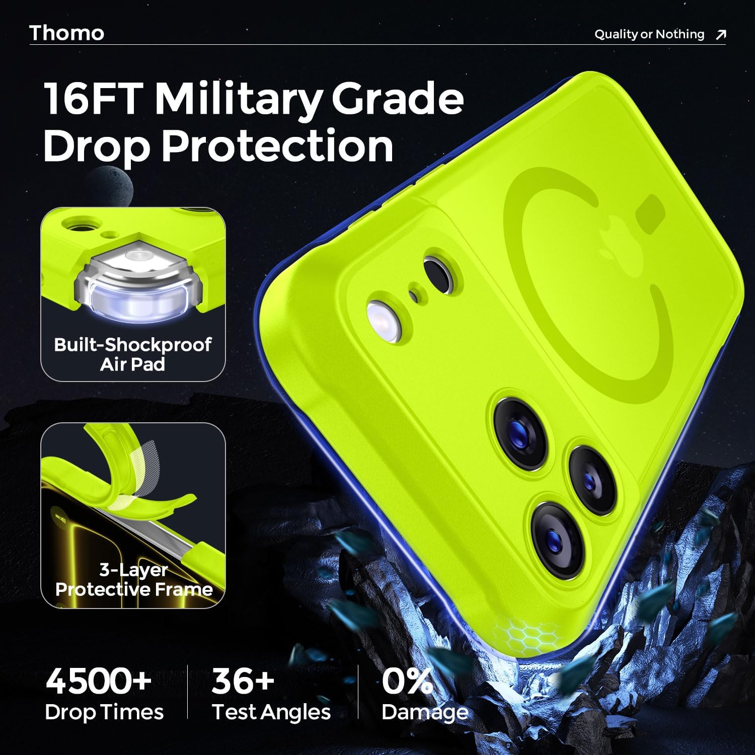 Detalle de Thomo Magnetic Case for iPhone 17 Pro Max (Fluorescent Green) with Full Camera Protection and MagSafe Compatibility