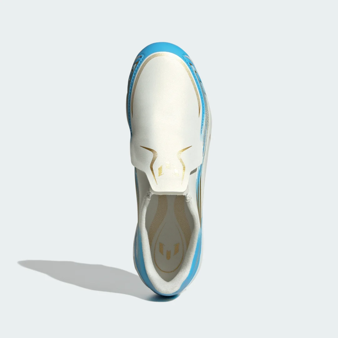 Detalle de Adidas Bota F50 Messi League sin cordones para césped natural seco – Beige