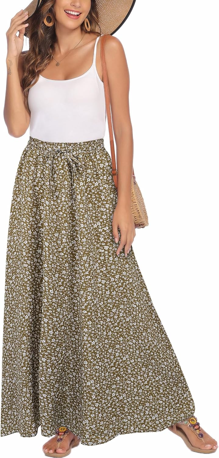 Thumbnail 6 de Bluetime Women Flowy Long Skirts – Pleated Elastic High Waist Maxi for Summer