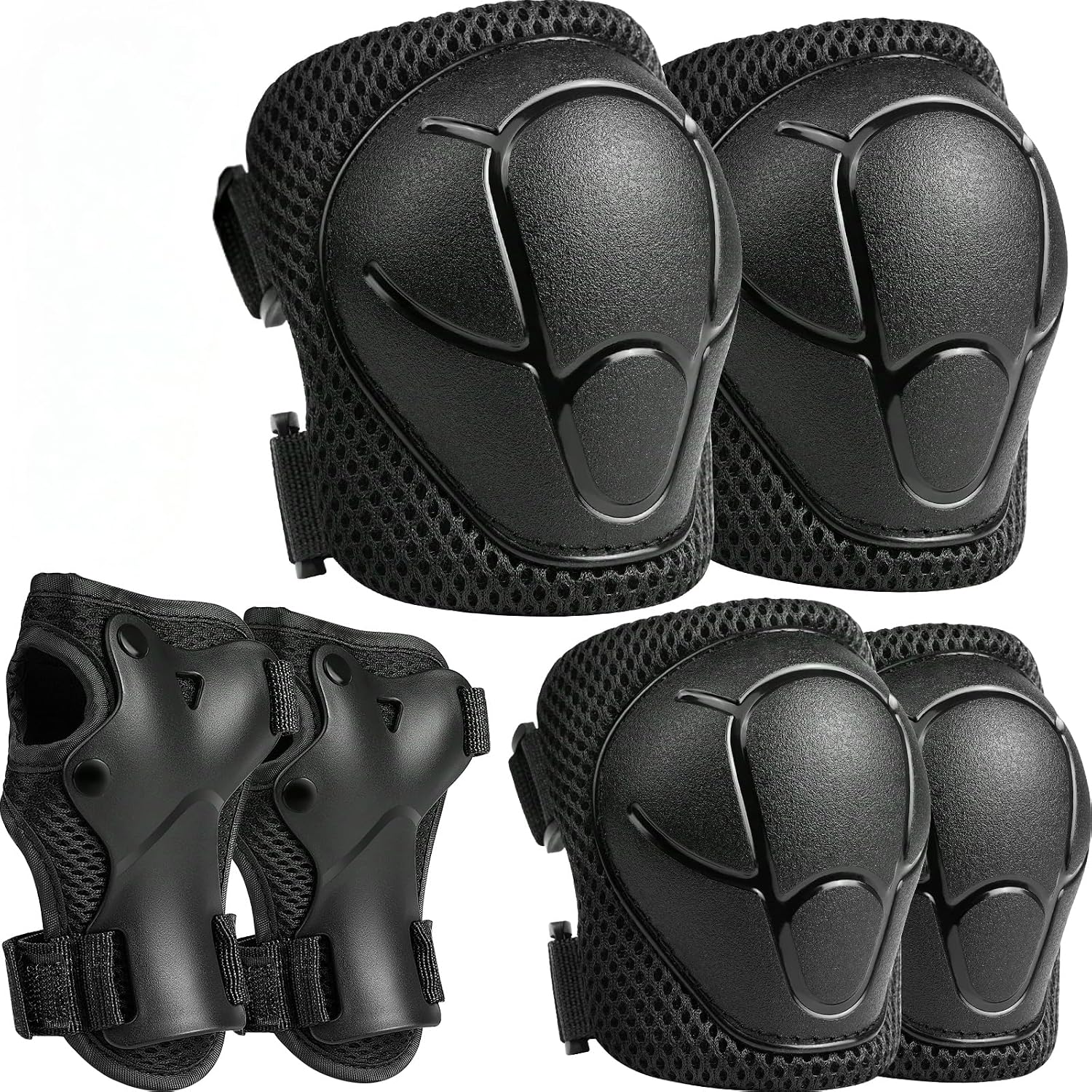 Detalle de DARME Kids Protective Gear Set, 3-in-1 Knee, Elbow & Wrist Guards, Black