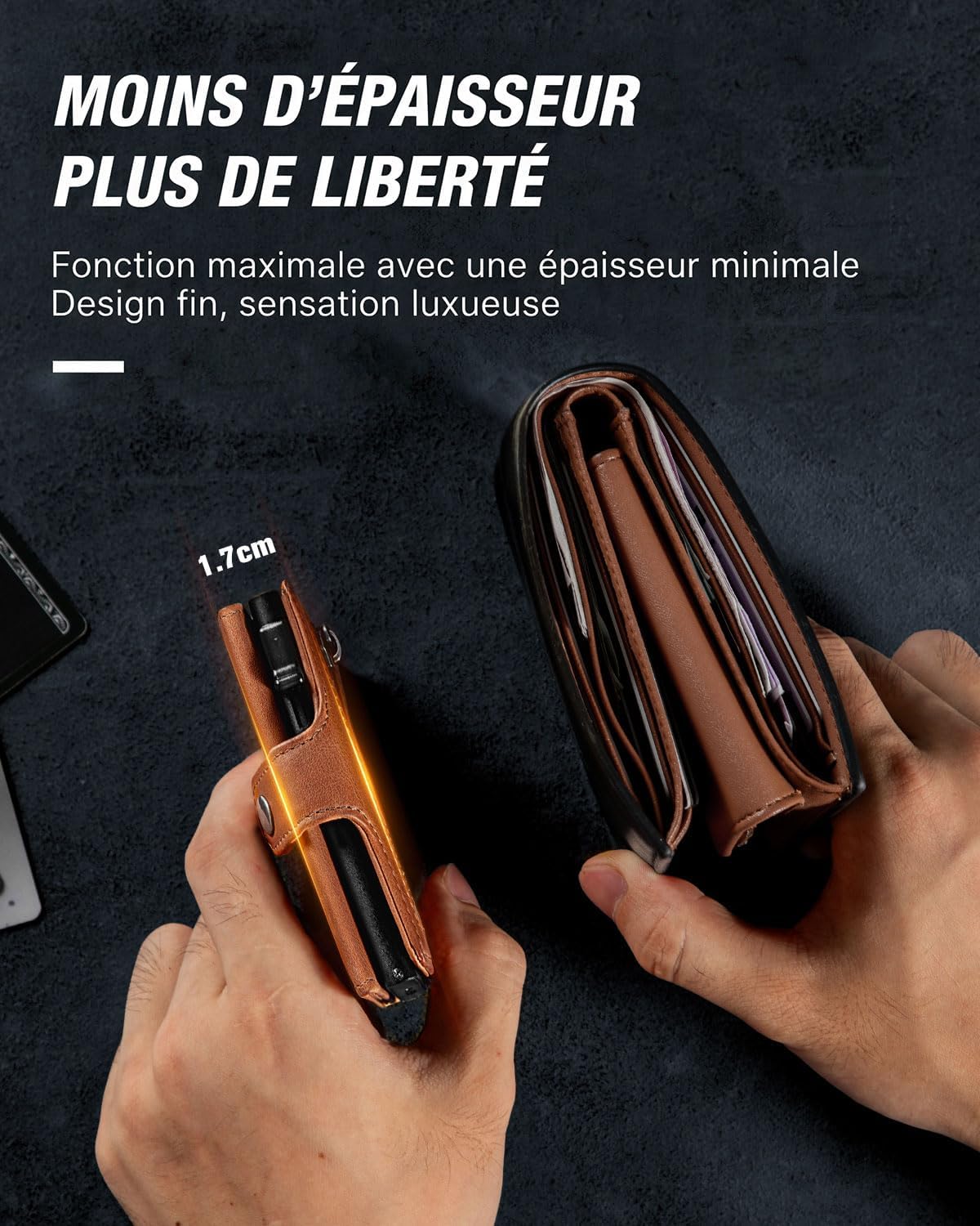 Thumbnail 4 de VMAN Portefeuille Homme – Slim en Cuir Pleine Fleur avec Poche à Monnaie et Protection RFID