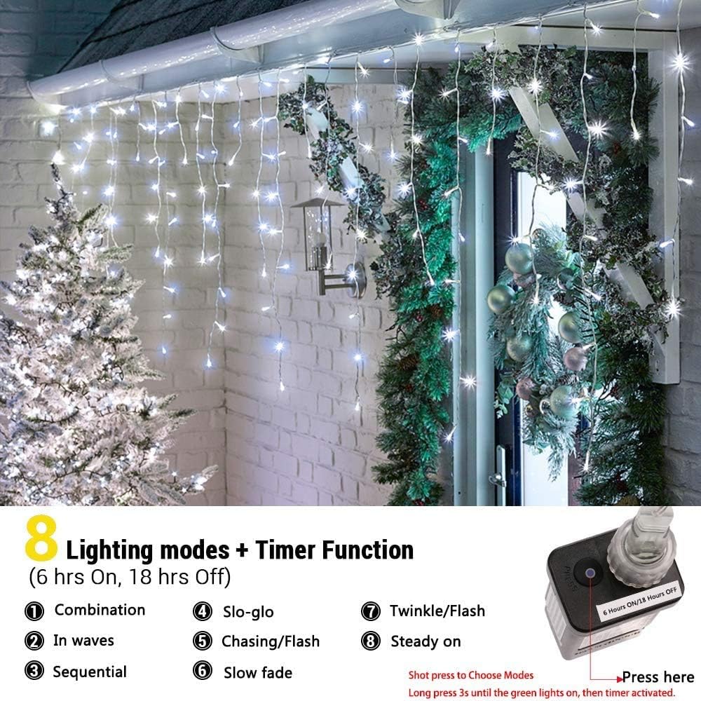 Thumbnail 2 de LYHOPE 432-LED Icicle Christmas Lights, 35.4ft, 8 Modes, White