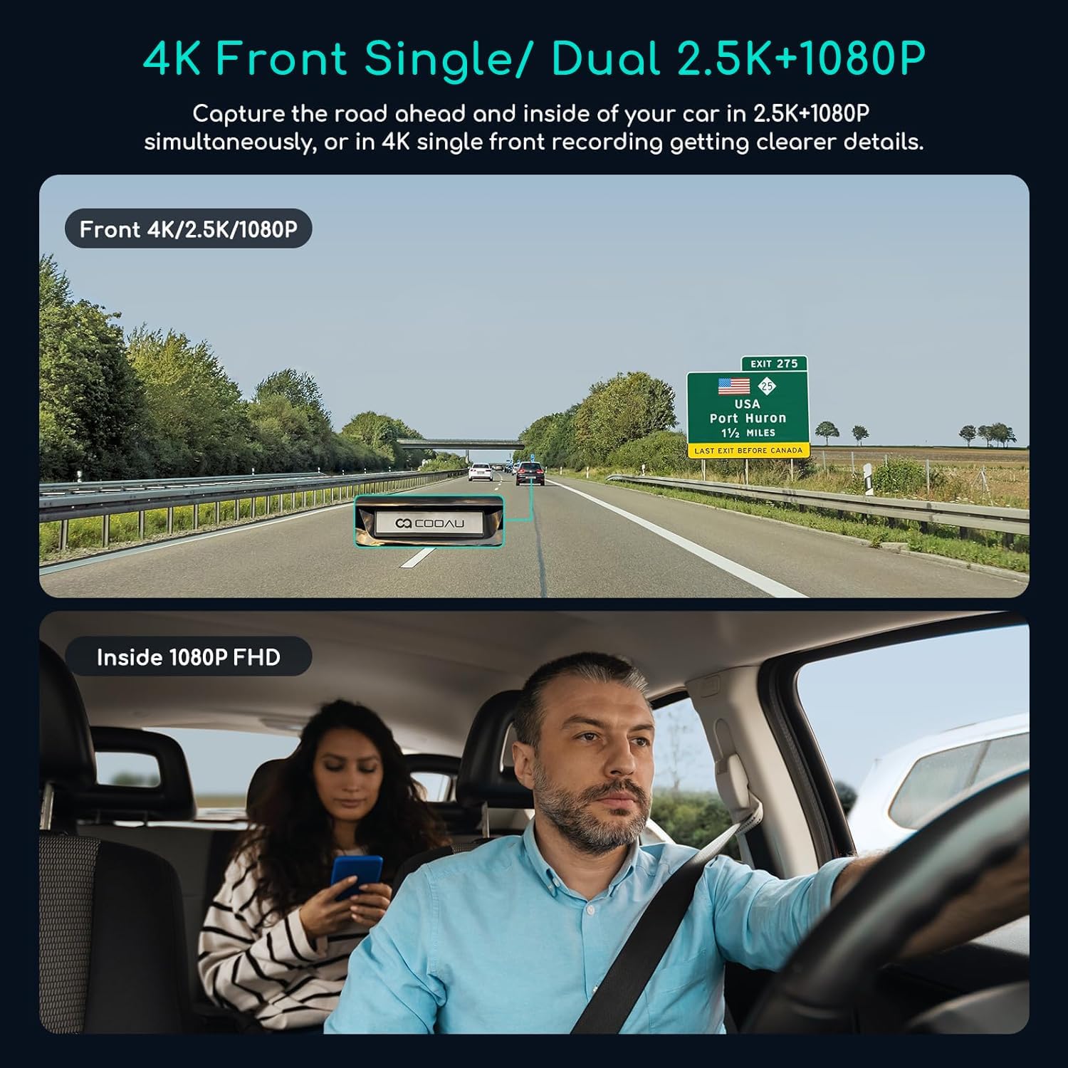 Detalle 2 de COOAU D30S 4K Dash Cam with GPS