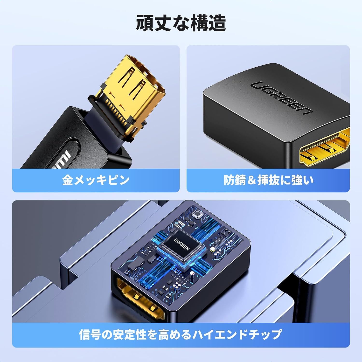 Detalle 2 de UGREEN HDMI中継アダプター 4K@60Hz・18Gbps対応 メス-メス 2個セット