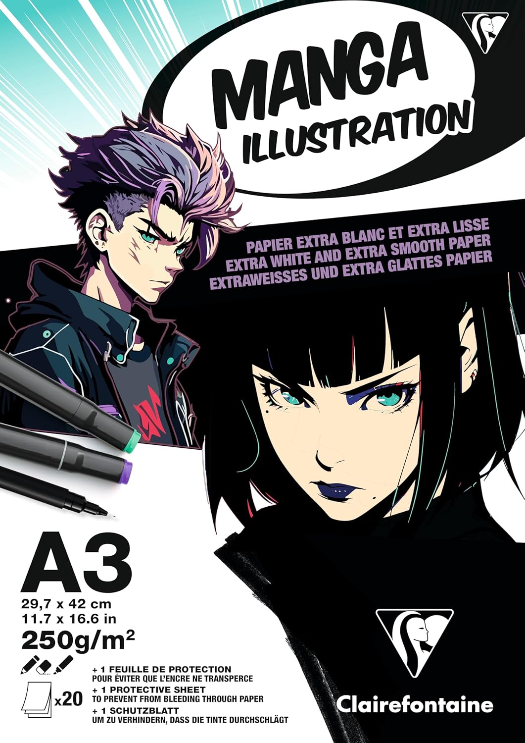 Thumbnail 3 de Clairefontaine 976163C Bloc Encollé Papier Manga Illustration A4 21x29,7 cm 250g – 20 Feuilles, Surface Extra Lisse