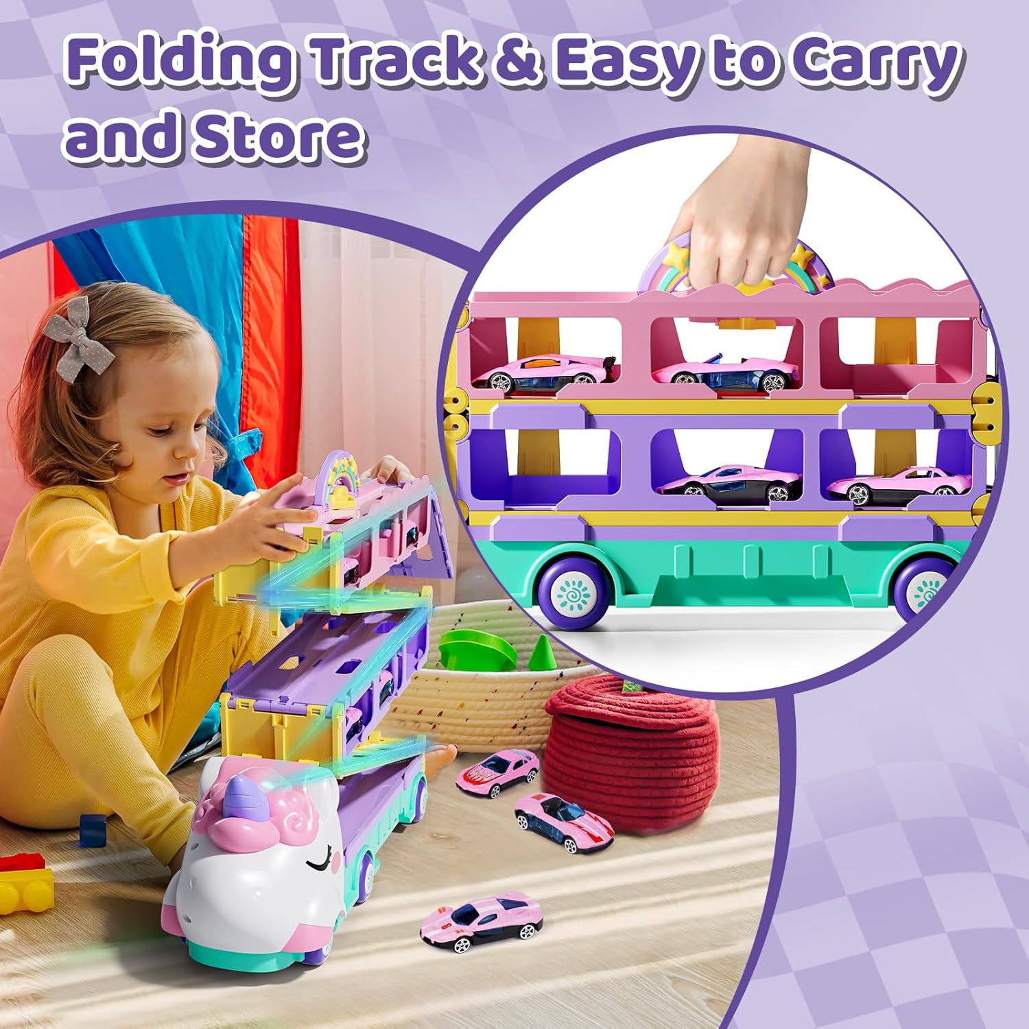 Thumbnail 3 de Lehoo Castle Unicorn Transporter and Race Track – 2-in-1 Play Set for Toddlers